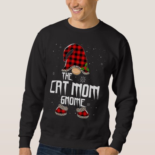 Cat Mom Gnome Buffalo Plaid Matching Family Christ スウェットシャツ (正面)