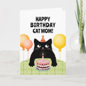 Cat mom Happy Birthday card with black kitten カード (正面)
