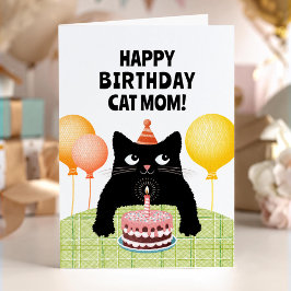 Cat mom Happy Birthday card with black kitten カード