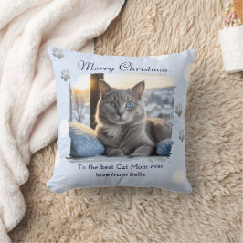 Cat Mom Ice Blue Pet Photo Christmas クッション