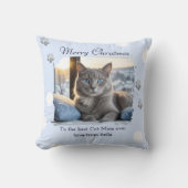 Cat Mom Ice Blue Pet Photo Christmas クッション (正面)