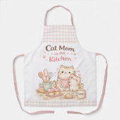 Cat Mom in the Kitchen Kawaii Pastel Gingham Pink エプロン (正面)