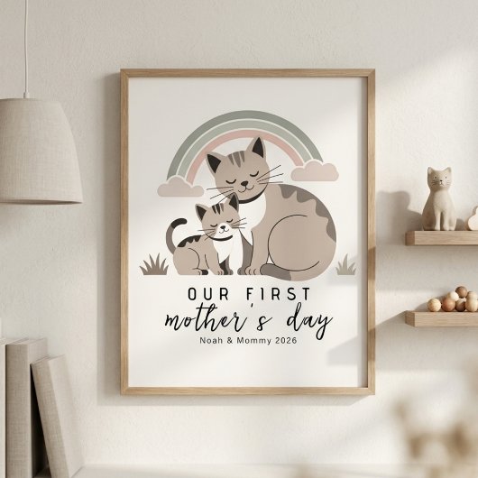Cat Mom Kitten First Mother’s Day Pastel Nursery ポスター