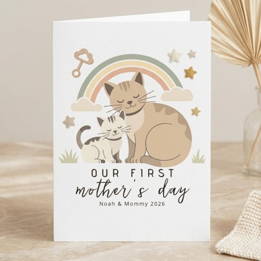Cat Mom Kitten First Mother’s Day Soft Pastel カード