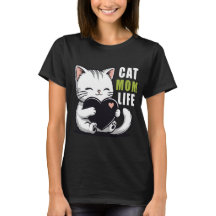Cat Mom Life - Cute Kawaii White Cat Holding Heart