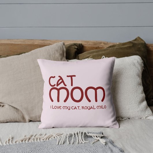 Cat Mom Pet Friends Besties Script Red Pink Custom クッション