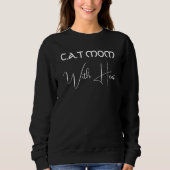 Cat Mom Pet Lover White Script Black Personalized スウェットシャツ (正面)