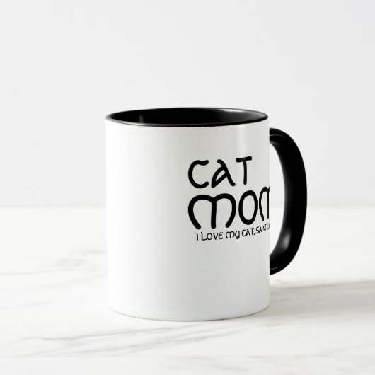 Cat Mom Pet Name Script Text Black White Customize マグカップ (正面右)