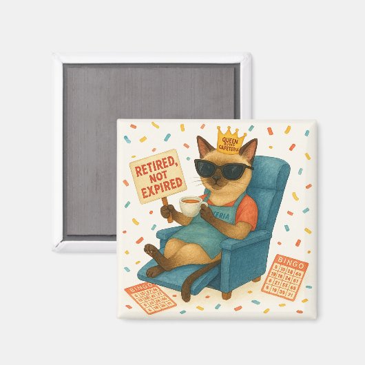 Cat Mom Retirement is drinking coffee マグネット (正面/裏面)