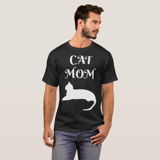 Cat Mom White On Black Tシャツ (正面フル)