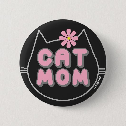 CAT MOM with Pink Flowerボタン 缶バッジ (正面)
