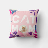 CAT MOM、Your Cat Photo、ピンクの花と葉 クッション (裏面)