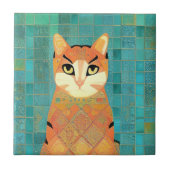 Cat moroccan mosaic ginger on turquoise background タイル (正面)