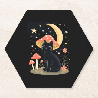 Cat Mushroom Hat Cottagecore Kitten Kitty Women Gi ペーパーコースター