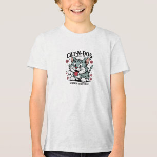 Cat-N-Dog Tattoo Co. -ヴィンテージア素朴ートポップ・アートの・デシ トライブレンドTシャツ