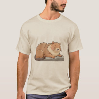 Cat Napping on Capybara – Cute Sticker. Tシャツ