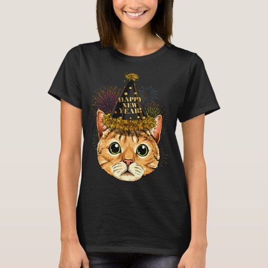 Cat New Year Shirt 2024 Happy New Years Eve Nye Fi Tシャツ (正面)