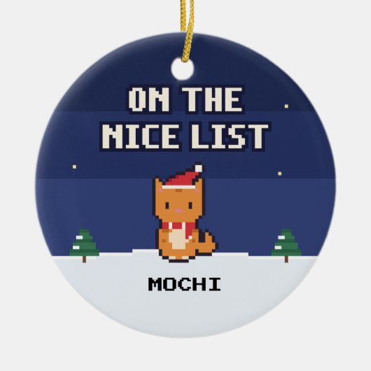 Cat Nice List Personalized Pixel Art Ornament セラミックオーナメント (正面)
