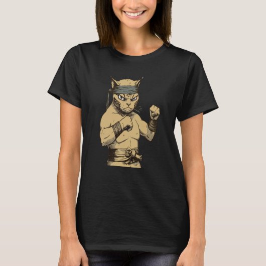 Cat Ninja Fighter Cat Practice Karate Tシャツ (正面)