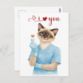 Cat Nurse with Mini Heart sending Love ポストカード (正面/裏面)