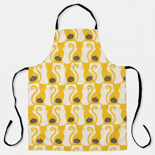 Cat o Lantern Halloween vintage Seamless Pattern エプロン (正面)