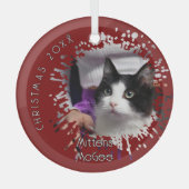 Cat on 2025 Red Splatter Pattern Christmas ガラスオーナメント (正面)