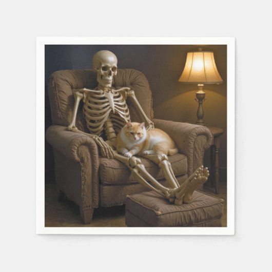 Cat On a Halloween Skeleton スタンダードカクテルナプキン (正面)