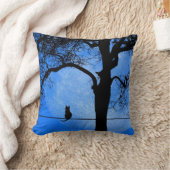 Cat on a Wire Blue Moon クッション (ブランケット)