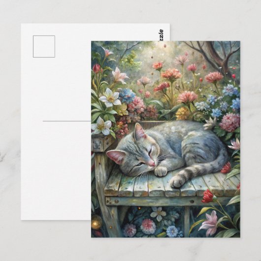 Cat on Bench ポストカード (正面/裏面)