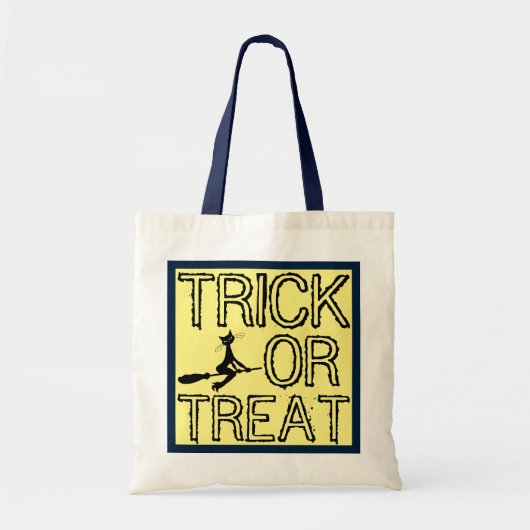 Cat On Broomstick, Halloween Tote Bag トートバッグ (正面)