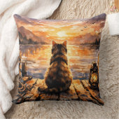 Cat on Dock at Sunset クッション (ブランケット)