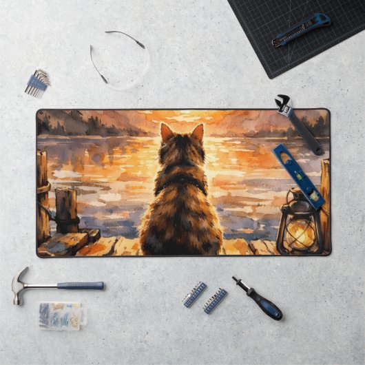 Cat on Dock at Sunset デスクマット (ワークステーション)