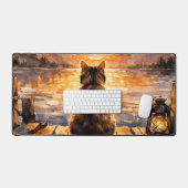 Cat on Dock at Sunset デスクマット (キーボード&マウス)