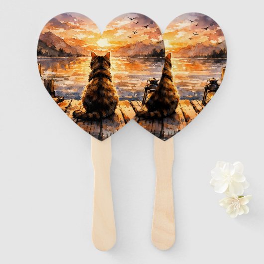 Cat on Dock at Sunset ハンドファン (正面&裏面)