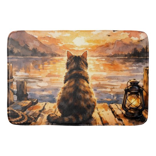 Cat on Dock at Sunset バスマット (正面)