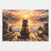 Cat on Dock at Sunset ラッピングペーパーシート (正面2)