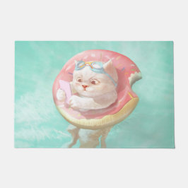 Cat on Dout Pool Float ドアマット