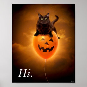 Cat on Halloween Balloon ポスター