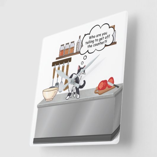 Cat on Kitchen Counter Wall Clock  スクエア壁時計 (傾斜)