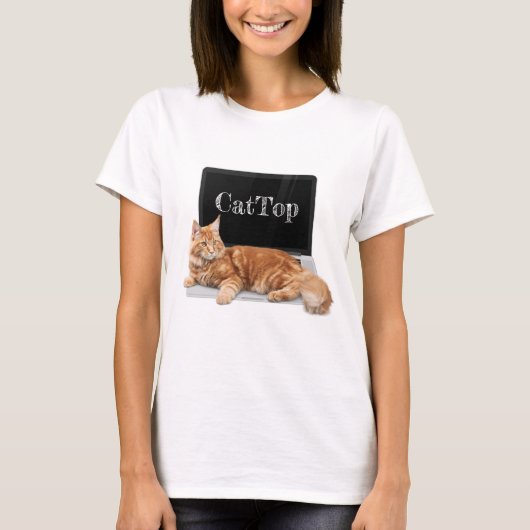 Cat on Laptop - CatTop Tシャツ (正面)