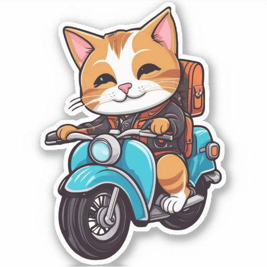 cat on motorcycle シール (正面)