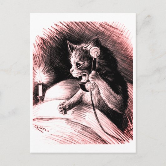 Cat on Phone Louis Wainはがき ポストカード (正面)