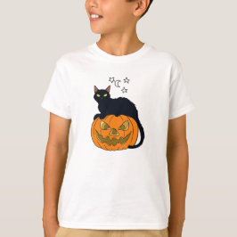 Cat on pumpkin with stars tシャツ