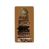 Cat on Stack of Books蔵書票 ラベル (正面)