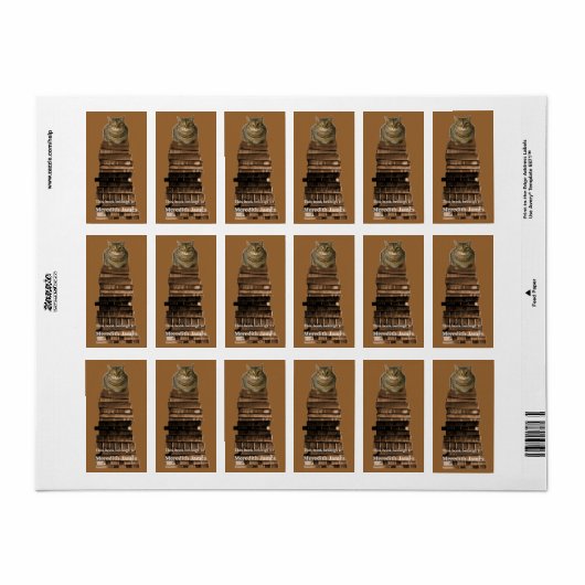 Cat on Stack of Books蔵書票 ラベル (フルシート)