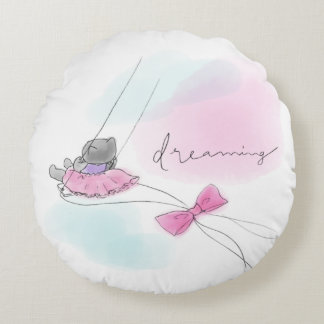 Cat on Swing Pastel Watercolor ラウンドクッション