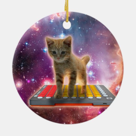 Cat on synthesizers in宇宙 セラミックオーナメント (裏面)