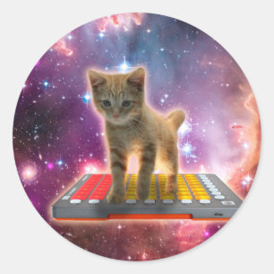 Cat on synthesizers in宇宙 ラウンドシール