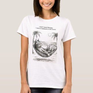 Cat on the Beach T-shirt “I Need a Weekend Tシャツ