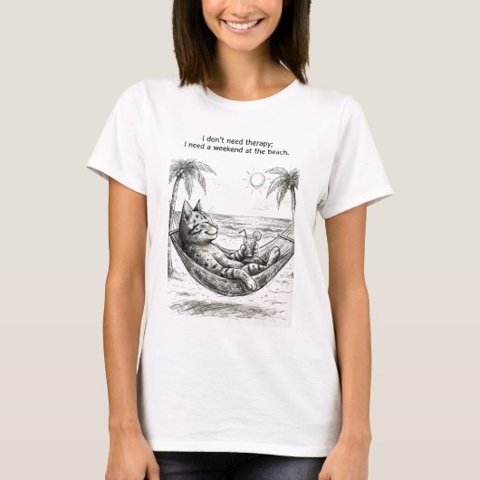 Cat on the Beach T-shirt “I Need a Weekend  Tシャツ (正面)